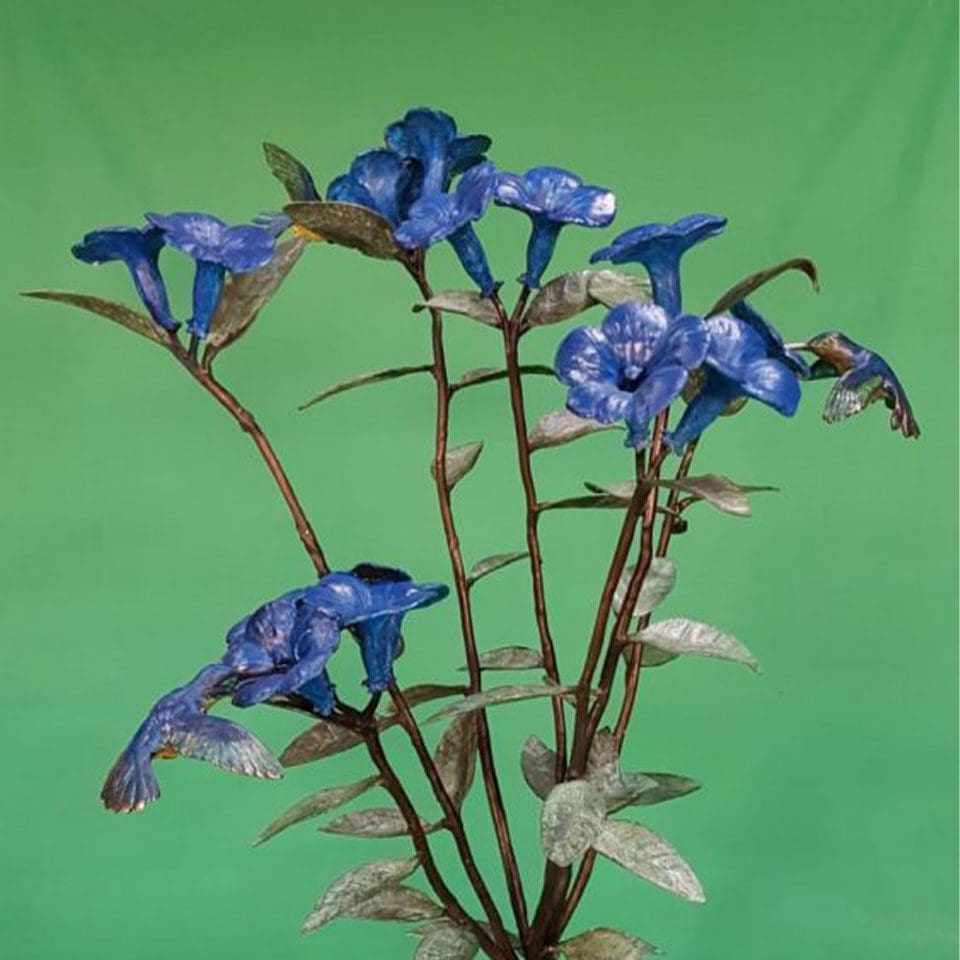 Hummingbirds with blue flowers Sculpture Irish Sculptor